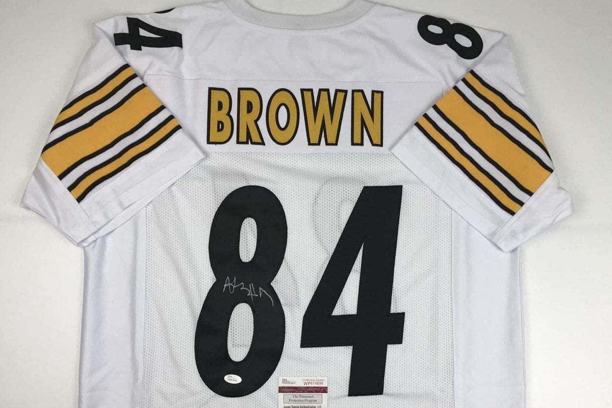 Autographed/Signed Antonio Brown Pittsburgh White Football Jersey JSA COA